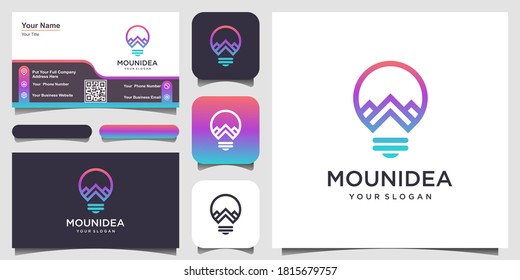 creative bulb lamp combined with mountain. logo and business card design .