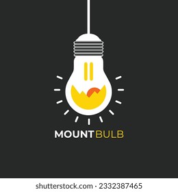 creative bulb lamp combined with mountain illustration logo design