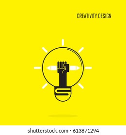 Creative bulb light idea and pencil hand icon,flat design.Concept of ideas inspiration, innovation, invention, effective thinking. Business ,knowledge and education concept.Vector illustration 