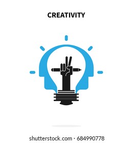 Creative bulb light idea and pencil hand icon,flat design.Concept of ideas inspiration, innovation, invention, effective thinking. Business ,knowledge and education concept.Vector illustration