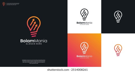 Logotipo creativo de la lámpara de la bombilla y Plantilla de diseño del icono financiero de la flecha