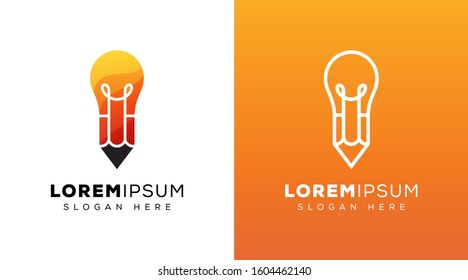 creative bulb logo collection style, line art bulb creative, pencil with bulb logo concept