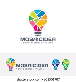 Mosaik Idea, Glühbirne, Denken, kreativ, bunt, Mosaik, Licht, Idee, Farbe, App, Spiele, Studio, Kunst. Vorlage für das Vektorlogo