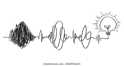 el concepto de transición de lo complicado a lo simple con la lámpara de bulbo. Símbolo de idea, innovación, creatividad. ilustraciones vectoriales