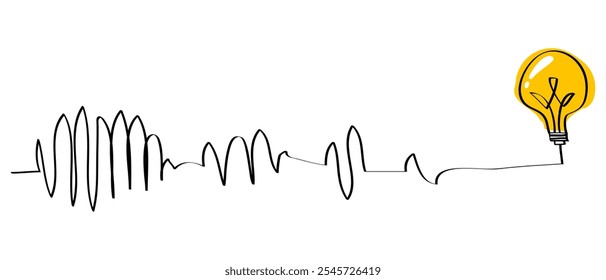 Creative bulb on doodle style. the concept of transition from complicated to simple with yellow bulb lamp. Symbol of idea, innovation, creativity. vector illustrations