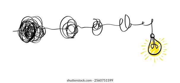 Creative bulb on doodle style. the concept of transition from complicated to simple with yellow bulb lamp. Symbol of idea, innovation, creativity. vector illustrations