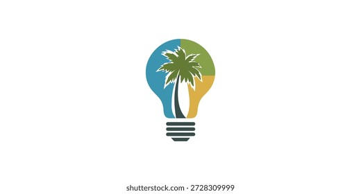 Logo de Creative Bulb y Palm Tree. Ilustración vectorial del logotipo de la bombilla.
