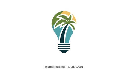 Logo de Creative Bulb y Palm Tree. Ilustración vectorial del logotipo de la bombilla.