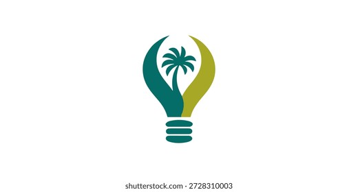 Logo de Creative Bulb y Palm Tree. Ilustración vectorial del logotipo de la bombilla.