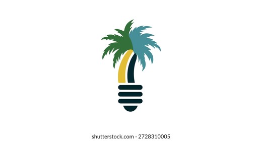 Logo de Creative Bulb y Palm Tree. Ilustración vectorial del logotipo de la bombilla.