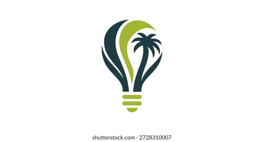 Logo de Creative Bulb y Palm Tree. Ilustración vectorial del logotipo de la bombilla.