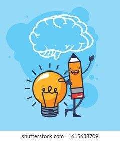 creative bulb and pencil icons vector illustration design