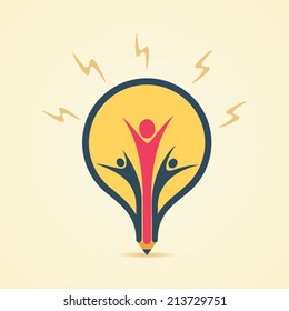 creative bulb shape pencil design with teamwork concept vector