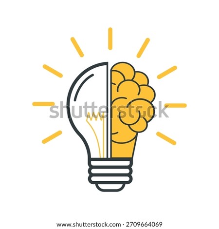 Creative bulb sign icon. Logo with a half of light bulb and brain. Symbol of creativity, creative idea, mind, thinking.