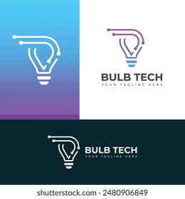  Creative Bulb tech vector logo.