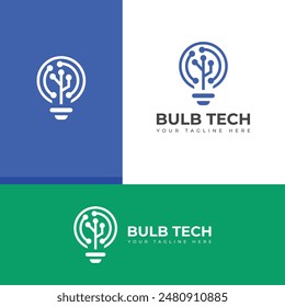  Creative Bulb tech vector logo.