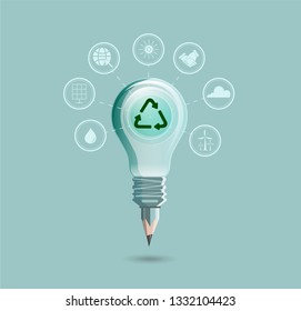 Creative bulbs with symbols and environmental importance. Illustration