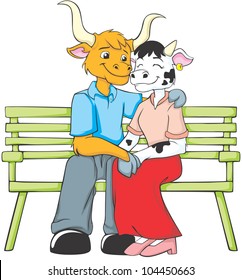 Creative Bull and Cow Lovers Illustration
