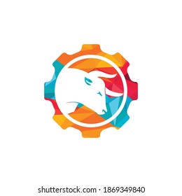 Creative bull gear vector logo design. Gear with bull horns technology vector concept.