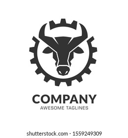 Creative Bull head and Gear Logo Design Vector Illustration	
