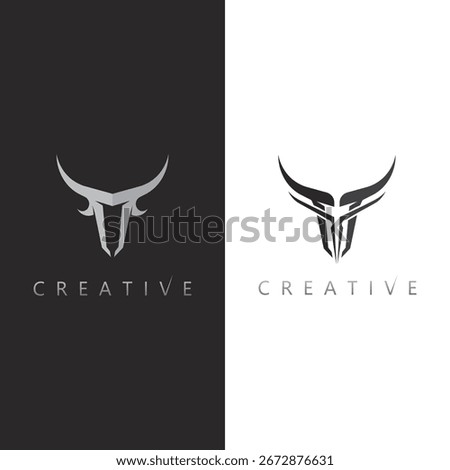 Creative bull head logo design with sharp horns and minimal artistic style