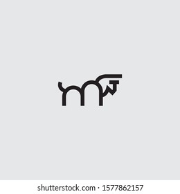 creative bull horns logo line icon. Luxury wings bird logotype