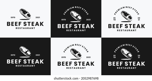 creative bundle fresh beef steak logo design retro style.