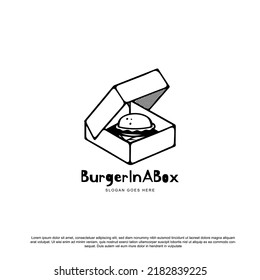 Kreativer Burger in einer Box-Logo-Design-Vektorgrafik für Ihre Marke oder Ihr Restaurant
