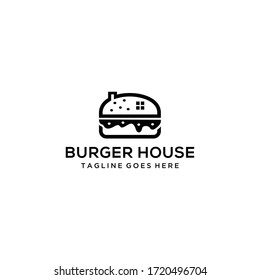 Burger creativo con la plantilla de logotipo de casa diseño ilustración vectorial