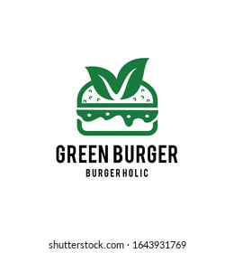 Creative burger sign with green leaf logo template design vector illustration