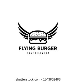 Creative burger with wings sign logo template design vector illustration