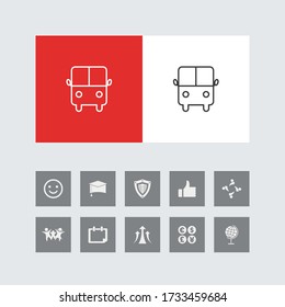 Creative Bus Line Icon with Bonus Icons. 