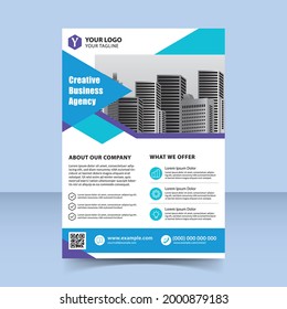 creative business agency blue flyer template design