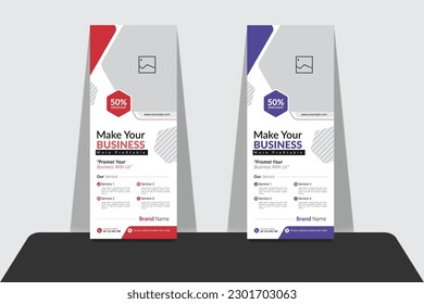 Creative business agency Roll Up Banner advertisement banner with 2 colors. modern company standee design template  in purple and red color