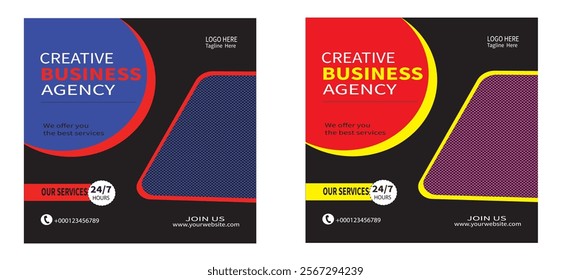 Creative Business Agency Social Media Post.Creative digital business agency social media post template design. Banner promotion. Corporate advertising.