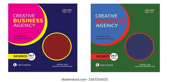 Creative Business Agency Social Media Post Design.Creative digital business agency social media post template design. Banner promotion. Corporate advertising.