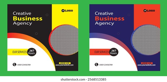 Creative Business Agency Social Media Post.Creative marketing agency. Corporate business marketing square web social media banner flyer template. 