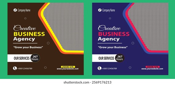 Creative Business Agency Social Media Post.Creative marketing agency. Corporate business marketing square web social media banner flyer template. sale and discount promo ads. Brown and Blue backgrou