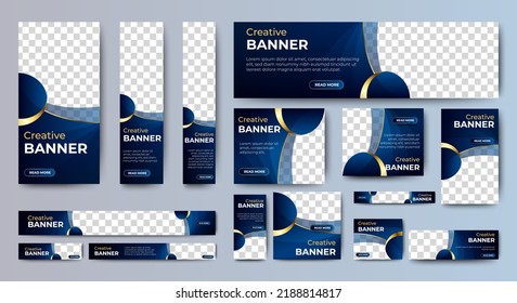 Creative business banner design web template Set, Horizontal header web banner. Modern Gradient blue cover header background for website design, Social Media Cover ads banner, flyer, invitation card
