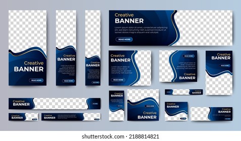 Creative business banner design web template Set, Horizontal header web banner. Modern Gradient blue cover header background for website design, Social Media Cover ads banner, flyer, invitation card