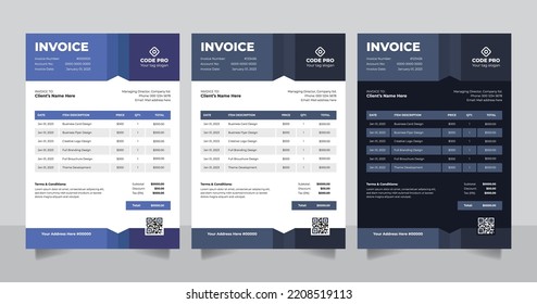 Creative business bill form invoice template design vector