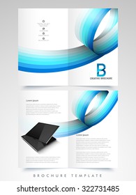 Creative Business Brochure, Template or Flyer design with glossy stripe and digital devices.