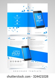 Creative Business Brochure, Template or Flyer design with smartphone and front and back side presentation.
