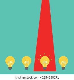 Creative Business Bulb stand out from co-worker changing direction from white. new idea. different business concept. courage to risk. leadership. vector illustration