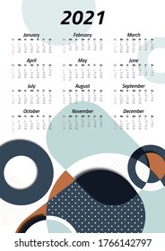 Creative business calendar 2021, 12 months. Bright corporate geometric design, flyer, brochure, advertisement. Vector illustration