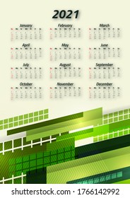 Creative business calendar 2021, 12 months. Bright corporate diagonal striped design, flyer, brochure, advertisement. Vector illustration