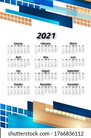 Creative business calendar 2021, 12 months. Bright corporate design, flyer, brochure, advertisement. Vector illustration