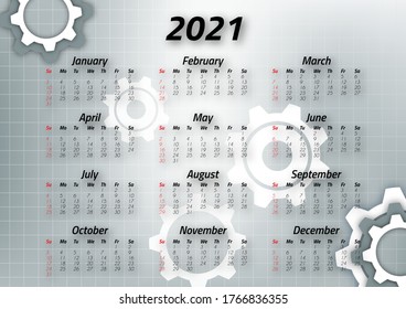 Creative business calendar 2021, 12 months. Bright corporate design, flyer, brochure, advertisement. Vector illustration