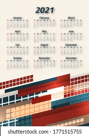 Creative business calendar 2021, 12 months. Bright corporate design, flyer, brochure, advertisement. Vector illustration