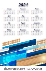 Creative business calendar 2021, 12 months. Bright corporate design, flyer, brochure, advertisement. Vector illustration